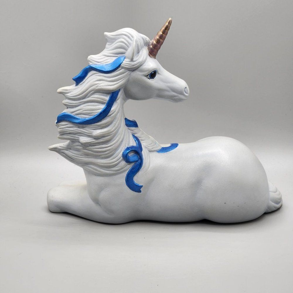 Hand Painted Ceramic Unicorn Blue Mythical Fairytale Fantasy 7.5x9 Chalked - Picture 3 of 6